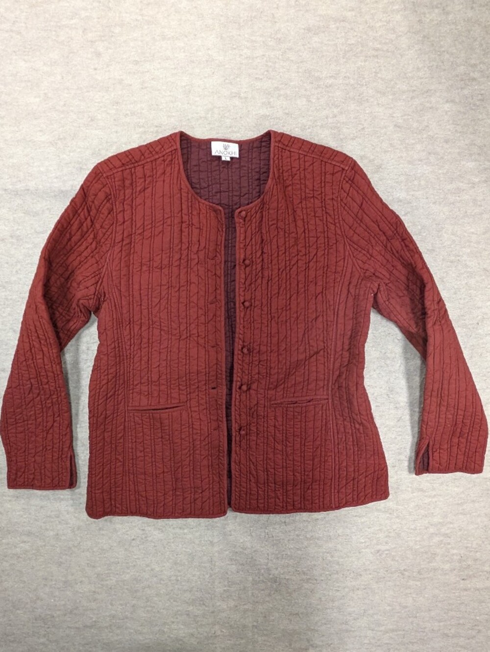 Vintage Quilted Brick Red Anokhi Vertical Stripe Button Jacket Women's L Medium